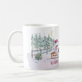 Warmer Winter wünscht Snowman und Baby auf Schlitt Kaffeetasse