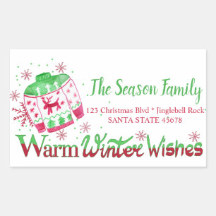 Warmer Winter wünscht Weihnachts-Sweater-Adresse Rechteckiger Aufkleber