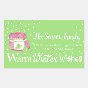 Warmer Winter wünscht Weihnachts-Sweater-Adresse Rechteckiger Aufkleber