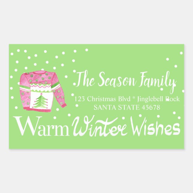 Warmer Winter wünscht Weihnachts-Sweater-Adresse Rechteckiger Aufkleber (Vorderseite)