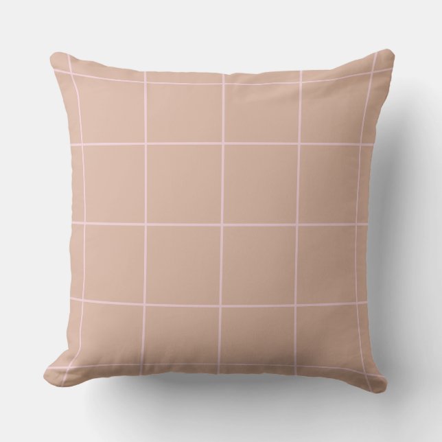 Warmeres Beige-Rastermuster, minimalistisches, wei Kissen (Vorderseite)