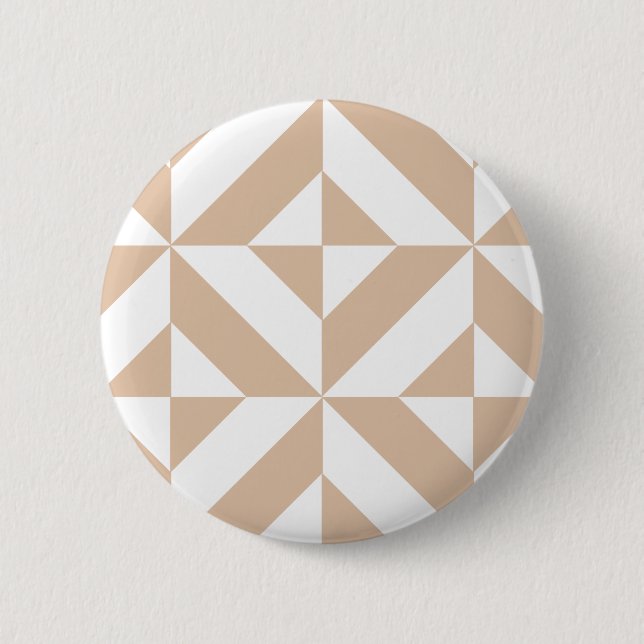 Warmes Beige Geometric Deko Cube Pattern Button (Vorderseite)