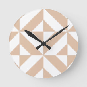 Warmes Beige Geometric Deko Cube Pattern Runde Wanduhr