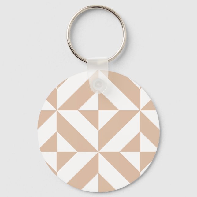 Warmes Beige Geometric Deko Cube Pattern Schlüsselanhänger (Vorderseite)
