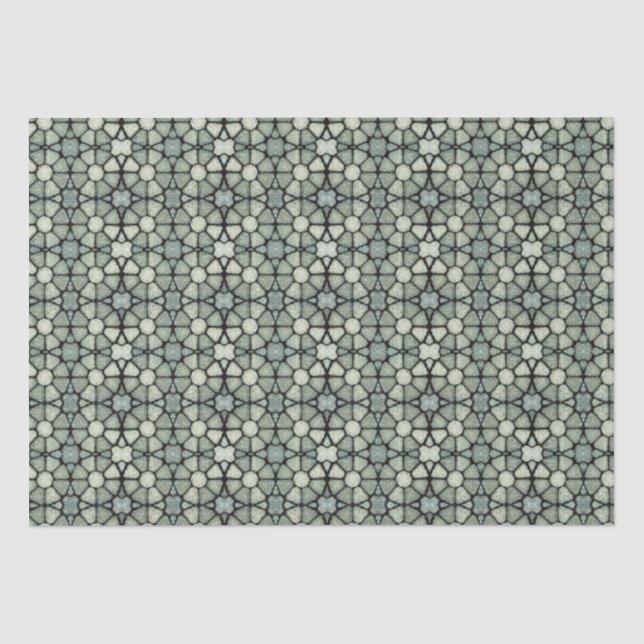Warmes Beige graues Mosaik Gemustertes Gewebe Seidenpapier (Vorderseite)