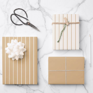 Warmes Beige und Off-White moderne Küstenstreifen  Geschenkpapier Set