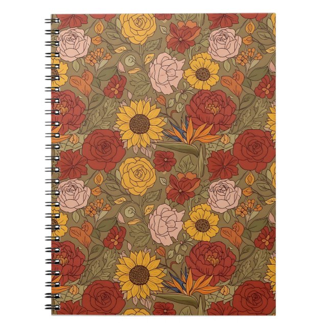 Warmes Blumenmuster-Notizbuch Notizblock (Vorderseite)