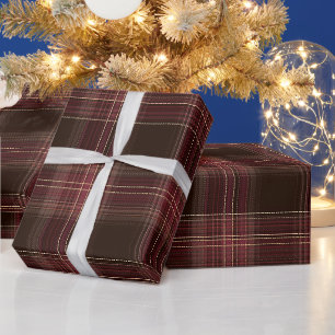Warmes Burgunderbraun Herbst-Ton Plaid-Muster Geschenkpapier