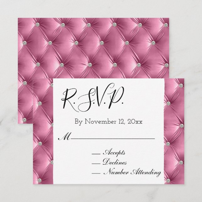 Warmes Chic Soft Pink Imitats Velvet Wedding RSVP Begleitkarte (Vorne/Hinten)