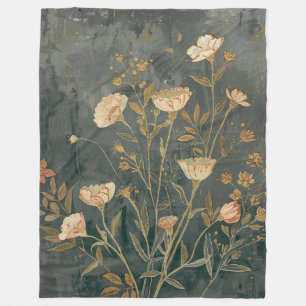 Warmes Dunkelgrau Pfirsich Salbei Vintage Wildblum Fleecedecke
