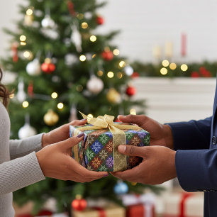 Warmes, farbenfrohe Weihnachtsmuster Poinsettia Bl Geschenkpapier