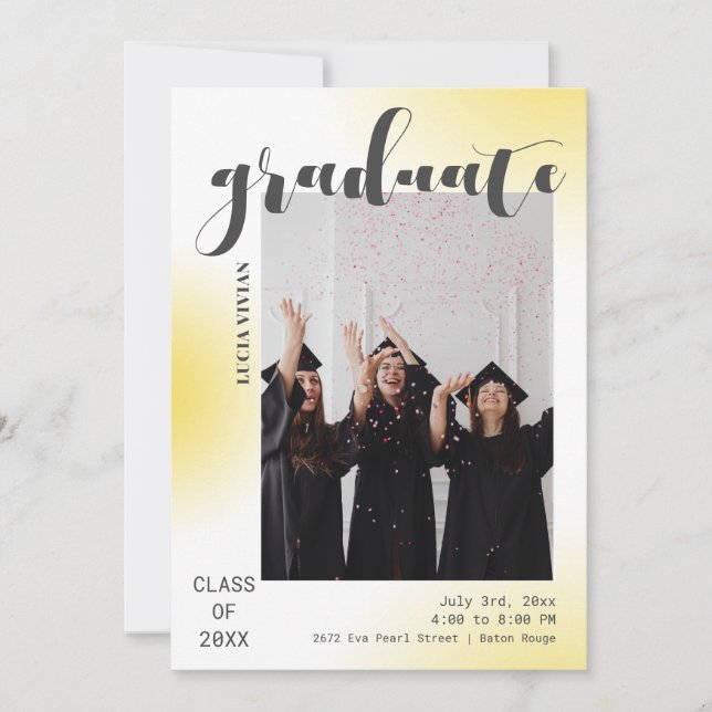 Warmes gelbes graues Line Background Foto Abschlus Einladung (Vorderseite)