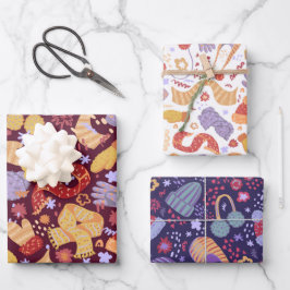 Warmes, gemütliches Set für Winterabbruch von 3 Geschenkpapier Set