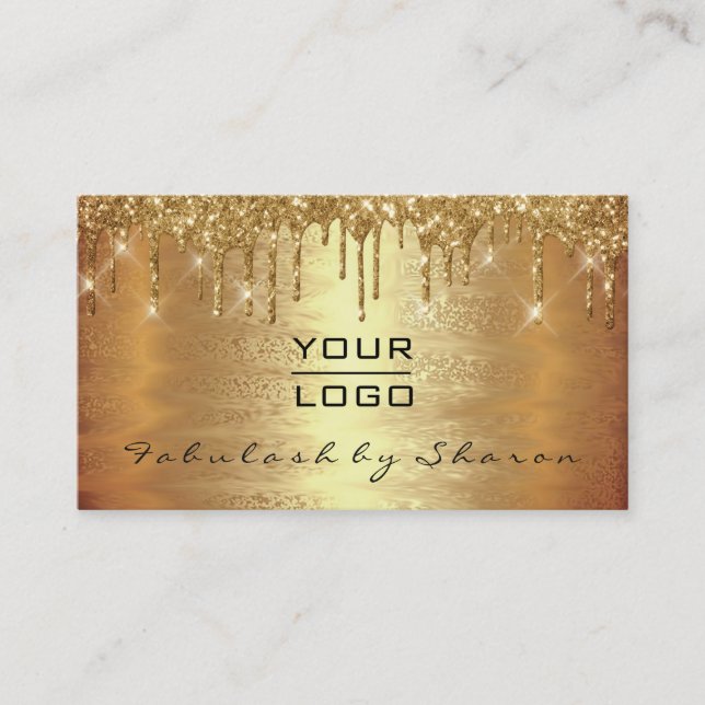 Warmes Gold Makeup Artist Lash Tropfen Spark Logo Visitenkarte (Vorderseite)