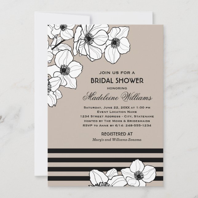 Warmes graues Anemone Floral Wedding Brautparty Einladung (Vorderseite)