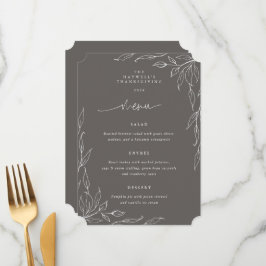 Warmes graues Leaf Motif Erntedank Abendessen Menükarte