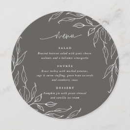 Warmes graues Leaf Motif Erntedank Abendessen Rund Menükarte