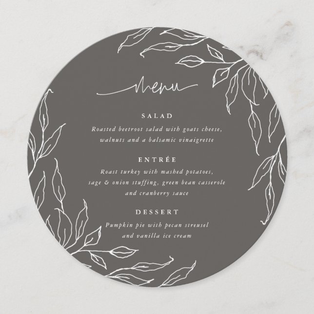 Warmes graues Leaf Motif Erntedank Abendessen Rund Menükarte (Vorderseite)