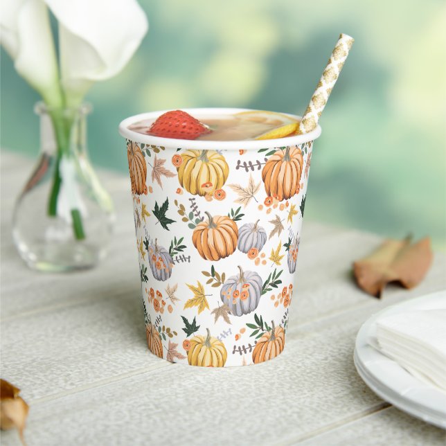 Warmes Herbsternte Pumpkin Erntedank Muster Pappbecher (In Situ)