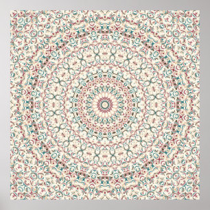 Warmes Küstenmosaik-Mandala in Türkis und Koralle Poster