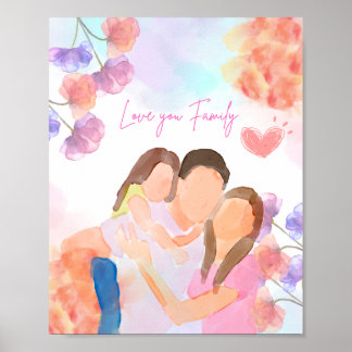 Warmes Liebe-Poster der Wasserfarbenfamilie Poster