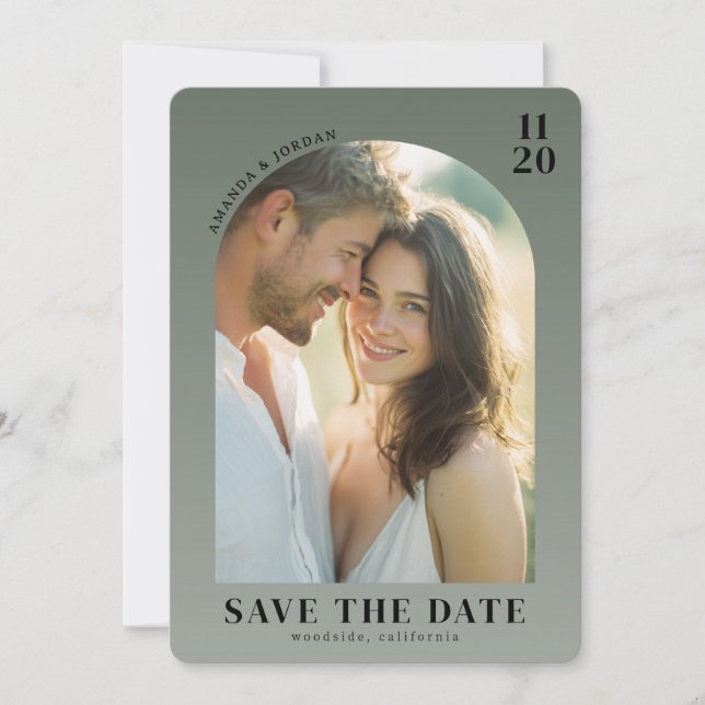 Warmes Olivgrün Elegantes Foto Save The Date (Vorderseite)