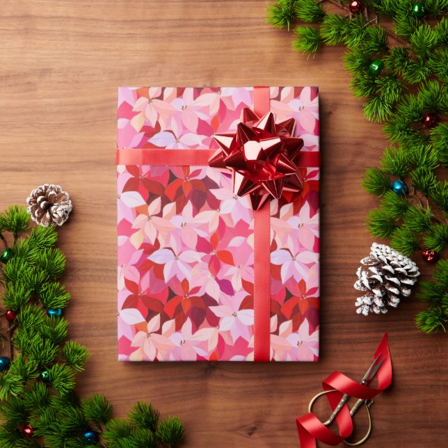 Warmes Pink Poinsettia Weihnachten Geschenkpapier (Feiertagsgeschenk)
