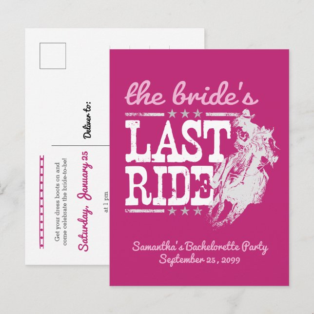 Warmes Rosa - die letzte Einladung der Braut auf d Postkarte (Vorne/Hinten)