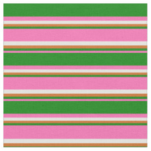 Warmes Rosa, Grün, Schokolade und Weiße Streifen Stoff