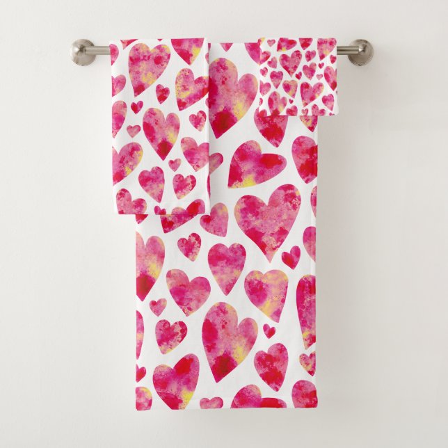 Warmes rosa Herz-Muster Badhandtuch Set (Insitu)