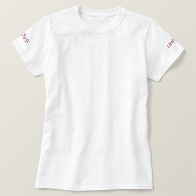 Warmes Rosa: Hübsches Wahine besticktes T-Shirt (Design vorne)