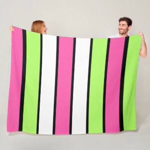 Warmes Rosa, kalkgrüne, schwarze und weiße Streife Fleecedecke