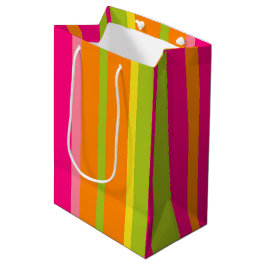 Warmes Rosa, kalkgrüne und orange vertikale Streif Mittlere Geschenktüte
