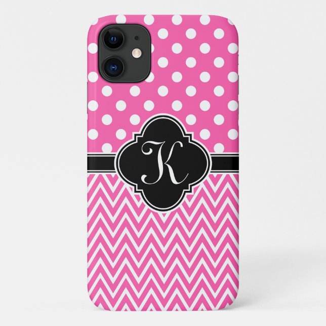 Warmes rosa Polka Dosen Zickzack Quatrefolienmonog Case-Mate iPhone Hülle (Rückseite)