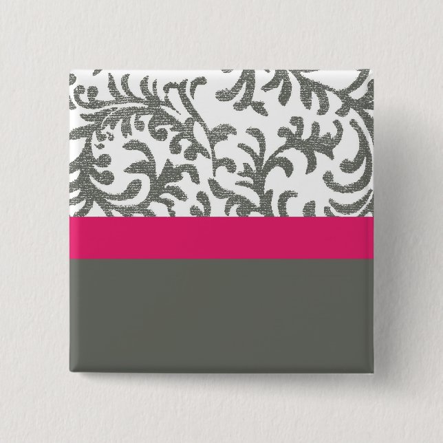 Warmes rosa und graues Blumenmuster Button (Vorderseite)