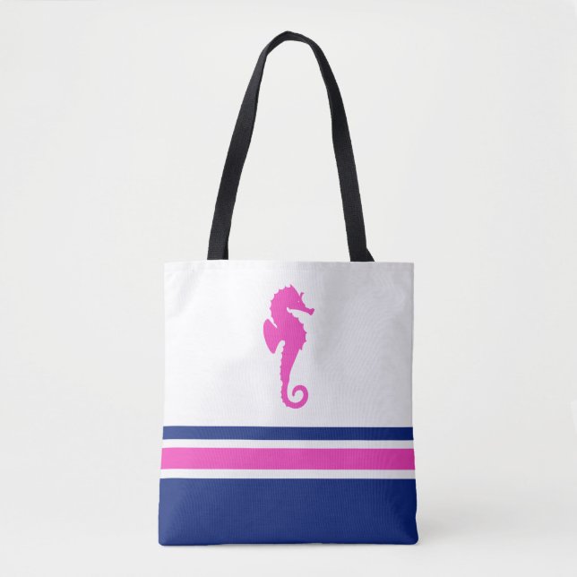 Warmes Rosa und marschierte Streifen Seepferd Tasche (Vorderseite)