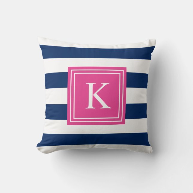 Warmes Rosa und Navy-Monogramm gestrichen | Kissen (Vorderseite)