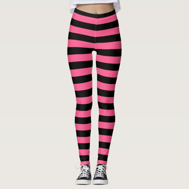 Warmes Rosa und schwarze Streifen Leggings (Vorderseite)
