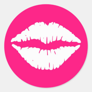 Warmes Rosa und weißer Lipstick Runder Aufkleber