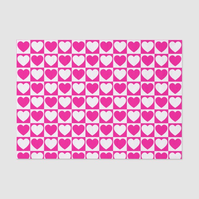 Warmes rosa und weißes Prüfmuster mit Herz Seidenpapier (Vorderseite)