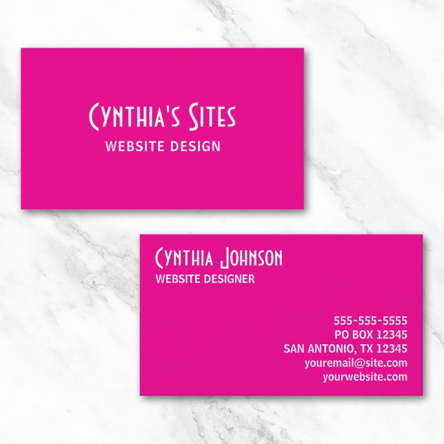 Warmes Rosa und weißes Retro Visitenkarte (Hot Pink and White Retro Bold Business Card)