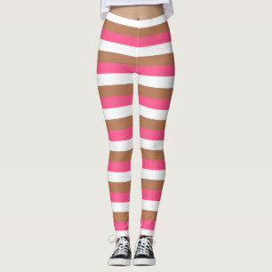 Warmes Rosa, weiße und braune Streifen Leggings