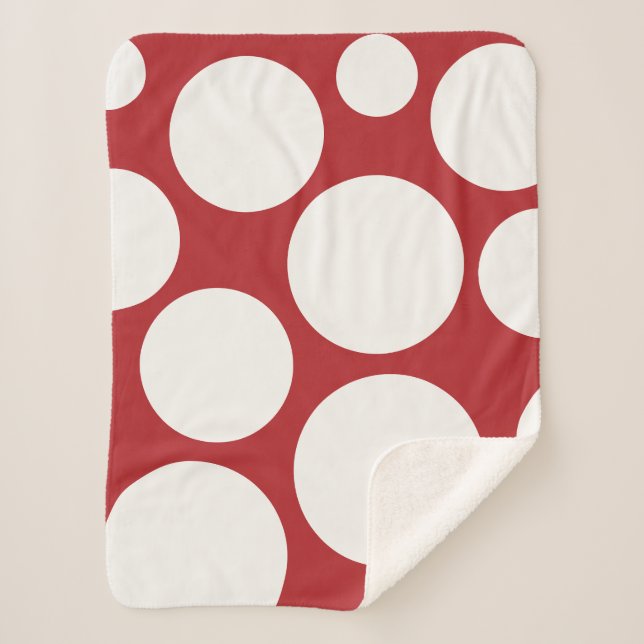Warmes Rot und Weiß Polka Dot Blanket Sherpadecke (Vorderseite)