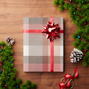Warmes rustikales Karo-Stofftextur in Koralle Geschenkpapier