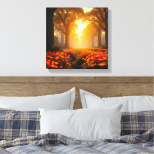 Warmes Sonnenlicht Wildblumen Landschaft Natur Leinwanddruck