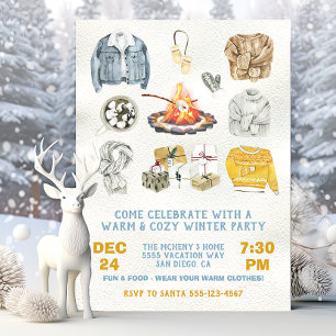Warmes und gemütliches Winter Party Weihnachtsfeue Einladung