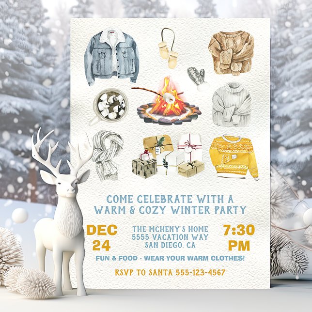 Warmes und gemütliches Winter Party Weihnachtsfeue Einladung (Von Creator hochgeladen)