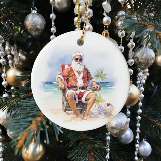 Warmest Wishes Santa at the Beach Keramik Ornament (Von Creator hochgeladen)