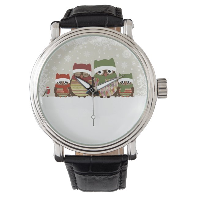 Warmest wünscht Owl Familienlederband Vintag Armbanduhr (Vorderseite)