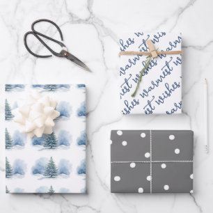 Warmste Wünsche Schnee bedeckt Evergreen Tree Geschenkpapier Set